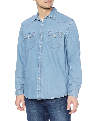 Amazon Essentials Herren Langärmeliges Jeanshemd, Normale Passform, Hellblau, L