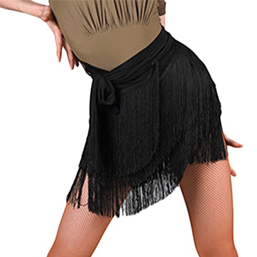 SEAUR Latein Tanzrock Damen Bauchtanz Hüfttuch Fransen Rock Ballsaal Rumba Cha Cha Samba Tanzkleid Schwarz