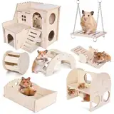 Hamster Spielzeug, Hamster Haus, Vegena 7 Stück DIY Hamster Kauspielzeug aus Holz, Meerschweinchen Spielzeug Glockenrolle Brücke Wippe Schaukel Hamster Zubehör für Rennmäuse Zwerghamster Chinchillas