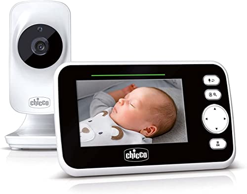 Chicco Deluxe Video-Babyphone, Videokamera zur Überwachung von Babys und Kindern mit 4,3" LCD-Farbbildschirm, 220 m Reichweite, Nachtsichtkamera, Thermometer, Melodien, lange Batterielebensdauer