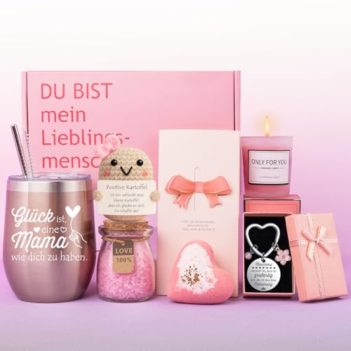 Tixlux Geschenk für Mama,Geburtstagsgeschenk für Mutter, Glück ist eine Mama wie dich zu haben Geschenkset Muttertagsgeschenk, liebevolles Geschenk für Mutter, Ehefrau, Oma, Frauen