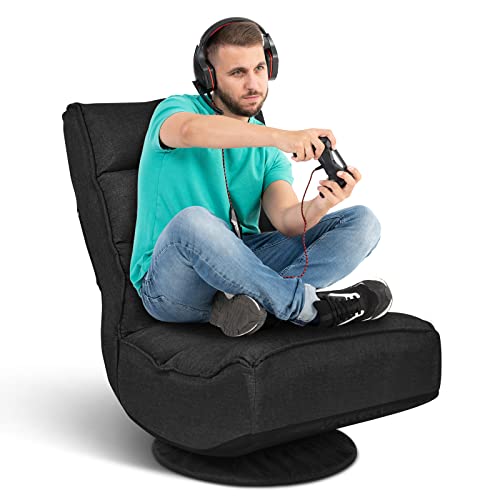 GOPLUS 360° drehbarer Bodenstuhl, klappbarer Bodensessel mit verstellbarer Rückenlehne, Gamingsessel, Bodensofa, Meditationsstuhl, bis 120kg belastbar, für Zuhause & Büro (Schwarz)