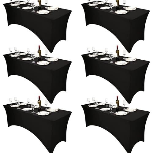 6PCS 6-Fuß Schwarze Tischdecke, Spandex Dehnbare Elastische Rechteckige Cocktail-Tischdecke, Enge Anti-Falten, Waschbar Für Handwerksausstellungen/Hochzeit