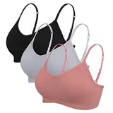 Vertvie Damen 2/3/4er Set Basic Wohlfühl BH Sport BH Spaghettiträger Bralette ohne Bügel Nahtlose Gepolsterte mit Spaghetti Bra Top Low Support Bra(EU M/Tag L,Schwarz/Hellgrau/Karamell)