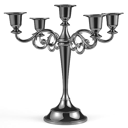 URHELP Kerzenständer Set 5-Armiger Kerzenhalter 27cm Höhe Stabkerze Dekorativer ø2,2cm Kerzenständer Schwarz