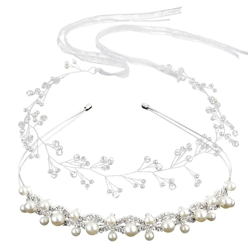 2 Stück Haarreifen Mädchen Blumenmädchen Haarschmuck Kopfschmuck Prinzessin Brautschmuck Haare Perle Braut Haarband Blumenkrone Hochzeit Haarschmuck Mädchen Damen