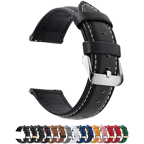 Fullmosa 12 Farben Uhrenarmband 14/16/18/19/20/22/24mm, Smart watch Lederarmband für Samsung Galaxy Watch /Huawei Watch/Garmin /Fossil,Schwarz 22mm