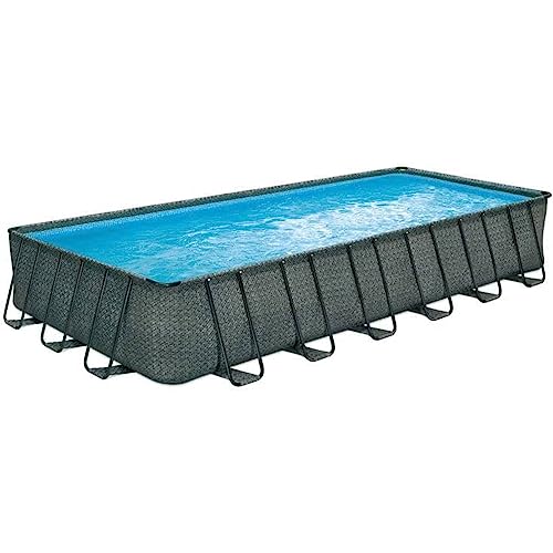 Elite Rechteck Frame Pool Set Rattan anthrazit in verschiedenen Größen 732 x 366 x 132 cm