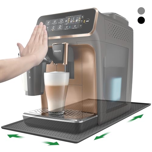 Inwee Unterlage für Kaffeemaschine, NEU, Silikonmatte mit Rand, 48x30cm Anti-Rutsch Silikonmatte für Kaffeevollautomat, kompatibel mit Siemens EQ6, De Longhi Magnifica und Philips LatteGo usw. (Grau)