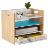 A4-Papier-Organizer mit 4 Ebenen, Briefablage, Bambus-Schreibtisch-Organizer mit Schublade, Büro-Schreibtisch-Organizer und Zubehör für Schule, Zuhause, Büro