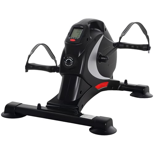 SPORTNOW Pedaltrainer leiser Mini Heimtrainer mit 8 Stufen Magnetwiderstand LCD-Display tragbar Beintrainer mit Anti-rutschmatte Senioren Arm- & Beintraining Pedal-Trainer für Zuhause Heim Schwarz