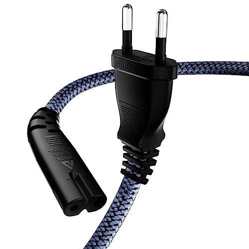 Stromkabel 2 Polig, RIKSOIN Netzkabel Eurostecker (CEE 7/16 auf C7) Nylon-Geflecht Universale Kleingerätekabel mit VDE für TV, PS3/PS4/PS5,One S/X, Laptop Netzteil, Blu-ray, Radio usw (0.5M, Gray)