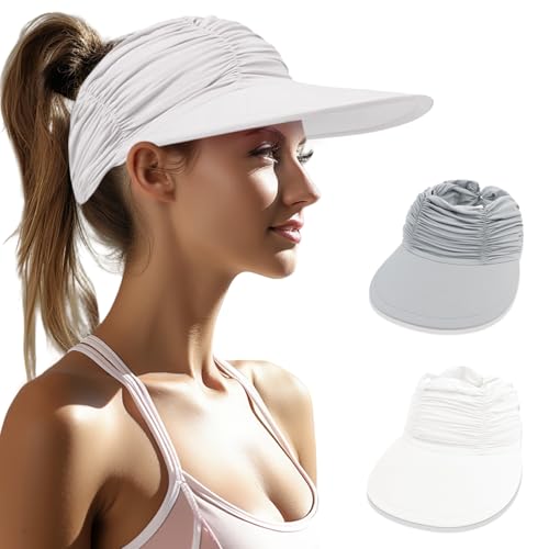 TYXHXTF 2 Pcs Visor Cap Damen, Sonnenhut Breite Krempe, Einstellbar Sommer Hut, Strandhut UV Schutz, für Strand, Camping, Picknicks, Wandern