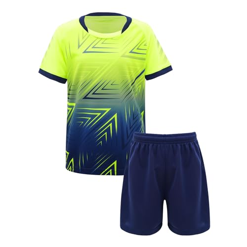 iiniim Kinder Jungen Sport Set 2tlg. Schnelltrockend T-Shirt + Shorts Sportanzug Trainingsanzug für Jogging Fussball Basketball Kleidung Fluorescent Grün 158-164