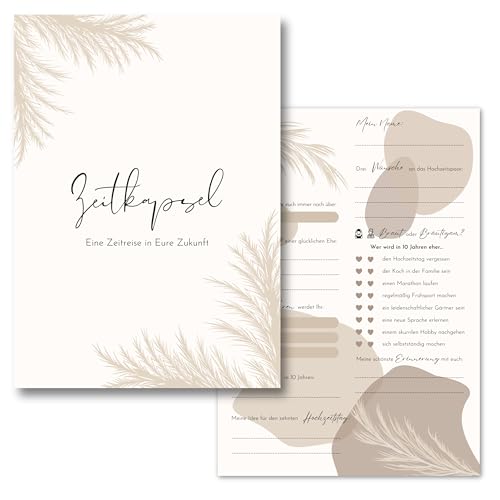 50x Zeitkapsel Karten Hochzeit - Spaßiges Zeitkapsel Hochzeitsspiel für Gäste als Alternative zum Gästebuch (Boho)