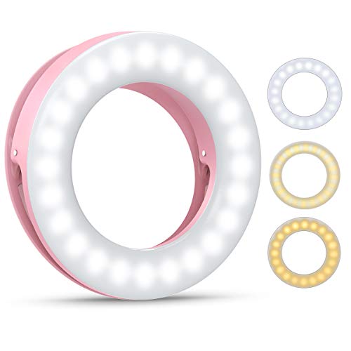 Criacr Selfie Licht, Ringlicht Handy, Selfie Ring Licht, Selfie Licht Handy mit 3 Stuff Helligkeit, USB Wiederaufladbar LED Ringlicht, für Make-up, Selfie, Fotografie, Vlog (Rosa)