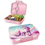 Jarlson® Brotdose für Kinder mit 4 Fächern BILLI - mit EXTRA Verschluss - TÜV geprüft - Lunchbox aus Tritan - Bento Box auslaufsicher – Jausenbox für Kindergarten, Schule EINHORN