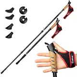 Attrac Nordic Walking Classic (Schwarz-Rot) Wanderstöcke 69-136cm I Trekkingstöcke Aluminium Stöcke mit Anti-Shock Dämpfung I Teleskop verstellbar & leicht mit Workout und App I Opt. Tragetasche