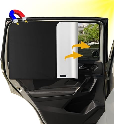 FINEVERNEK 2 Stück Sonnenschutz Auto Vorhang, Magnetisch Auto Sonnenschutz Hinten mit UV Schutz, Reflektierende Hitzeschutz, Sonnenblende Auto Kinder Erwachsene und Haustiere Auto Verdunkelung Fenster