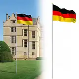 Randaco Höhenverstellbar Aluminium Fahnenmast, Teleskop Flaggenmast, Witterungsbeständigem Rostfreies, mit Deutschlandfahne Seilzug und Stabil Bodenhülse, für Draussen Einbetonieren(Höhe 650cm)