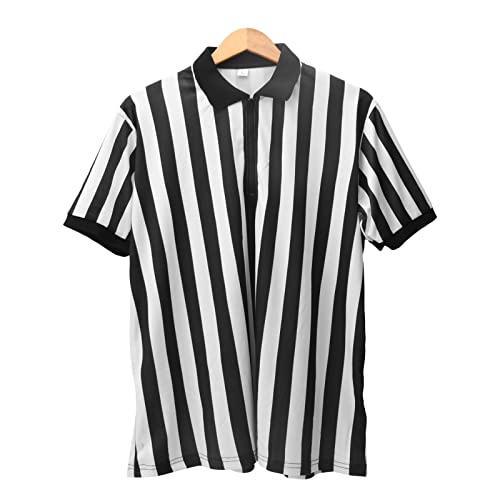 Yuehuamech Offizielles Umpire-Trikot für Herren, Schiedsrichter-Shirt, Schwarz und Weiß, gestreift, mit Reißverschluss, umgeschlagener Kragen, Schiedsrichtershirt für Basketball, Fußball