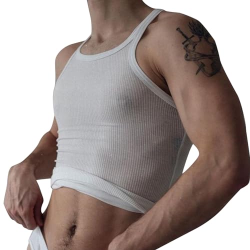 QWUVEDS Modische Casua-Hemdweste für Herren, ärmellos, Rundhalsausschnitt Strammer Max Tank Top (White, S)