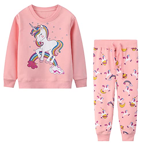 Baogaier Kinder Sportbekleidung Mädchen Trainingsanzug Jogginganzug Sport Set Einhorn Regenbogen Rosa Langarm Baumwolle Pullover Anzug Freizeitanzug Sweatshirt Hose Sportanzug Kleinkind 2-3 Jahre