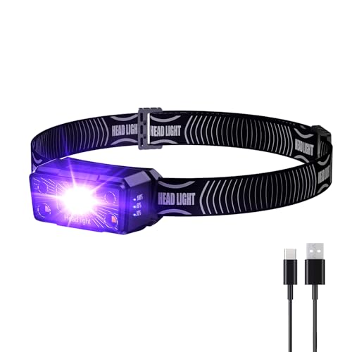 COSOOS USB Wiederaufladbare LED Stirnlampe Kopflampe mit Schwarzlicht, Wasserdicht Leichtgewichts Mini Stirnlampen für Kinder, Outdoor, Laufen, Joggen, Hundespaziergang, Bettwanzen und Skorpionen