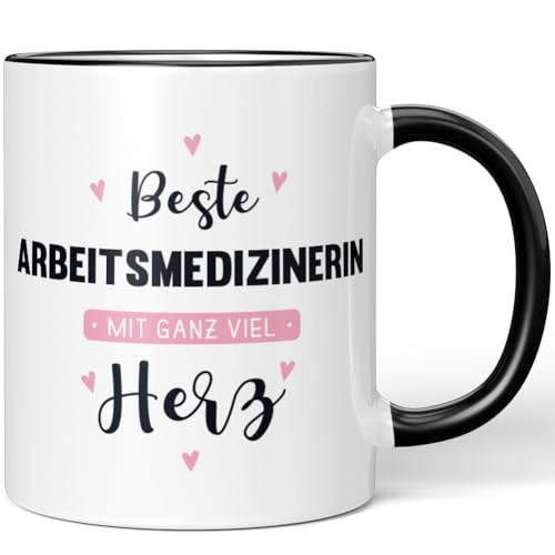 JUNIWORDS Tasse, Beste Arbeitsmedizinerin, mit ganz viel Herz, Schwarz (6033939)
