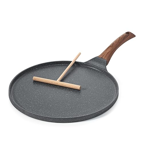 SENSARTE Crepe Pfanne 26cm Antihaftpfanne Omlettpfanne Pfannkuchen flache Pfanne mit Schweizer Granit Antihaftversiegelung, Bakelitegriff, Induktions Kompatibel, PFOA-Frei