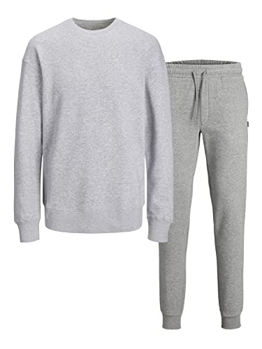 JACK & JONES Herren Jjebradley Crew Set Pack Mp Sweatshirt, Light Grey Melange/Pack:w.Pants, XL EU