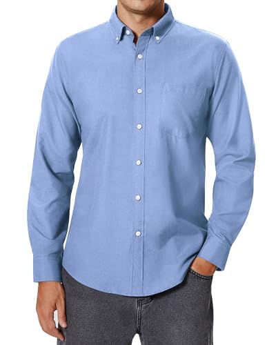 siliteelon Hemd Herren Bügelfrei Oxford Herren Hemden Blau Regular Fit Hemd Winter Freizeithemd für Hochzeit Office Date Interview Arbeit,XL