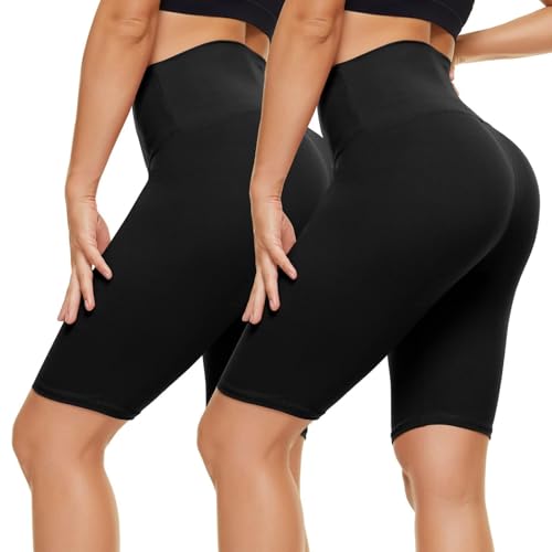 CAMPSNAIL 2er Pack Radlerhosen Damen High Waist Kurze Sporthose Sport Short Leggings Sommer Elastisch Blickdicht Schwarze, L-XL