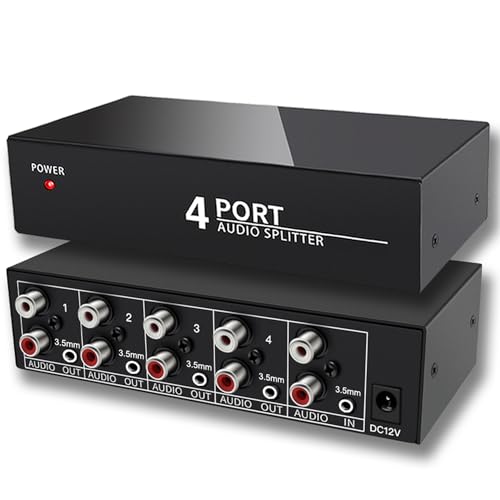 FlyroadUp 3,5 mm Aux + RCA L/R Audio-Splitter 1 in 4 Out Stereo Analog Audio Distributor Box