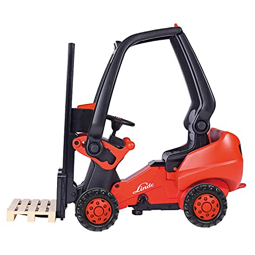 BIG - Linde Forklift - Kindergabelstapler, Spielfahrzeug mit Präzisionskettenantrieb, verstellbarer Sitz, bis 50 kg, Linde Lizenz, für Kinder ab 3 Jahren, Multicoloured Red/Black