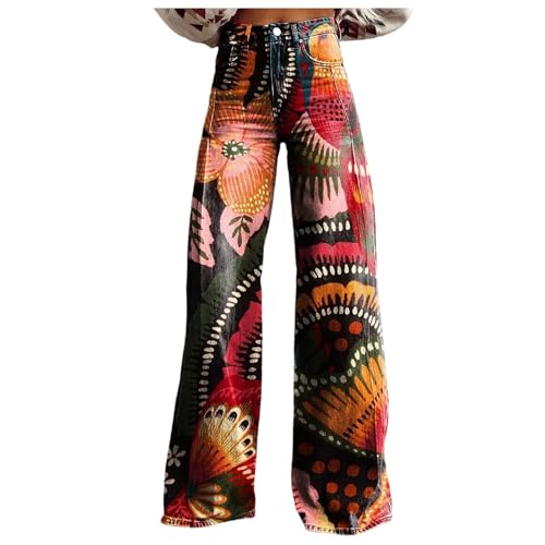 Jeanshose Damen Baggy, Jeanshose High Waist Harajuku Denim Hose Loose Gerades Bein Jeans Hosen Used-Look Modern Freizeithosen Komfort Lang Casual Hosen Streetwear Women