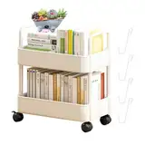 GOBIWM Bücherregal, bewegliches Bücherregal mit Rollen, 2 Ebenen, Aufbewahrungswagen, Standregal, Aufbewahrungsregal, Spielzeugregal, Küchenwagen, für viele Bücher und Zeitschriften, 37 x 25 x 43,5 cm