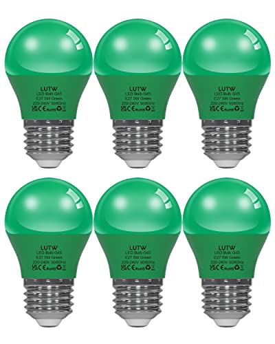 LUTW Grün Bunte Glühbirnen E27, 5W LED Farbige Glühbirne ersetzt 40W Glühlampe, G45 Farbig Leuchtmittel Lampe für Hochzeit Halloween Weihnachten Party Bar, 6 Stück