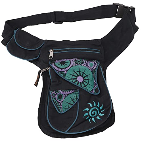 GURU SHOP Stoff Sidebag & Gürteltasche, Goa Hüfttasche, Bauchtasche - Schwarz/lila, Herren/Damen, Baumwolle, Size:One Size, 25x20x10 cm, Festival- Bauchtasche Hippie