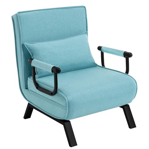 WOLTU Schlafsessel 3 in 1, Schlafsofa mit Bettfunktion, Klappsessel mit Verstellbarer Rückenlehne, abnembarem Kissen, Sofabett Gästebett, Metallrahmen Leinen, 150 kg belastbar, Blau