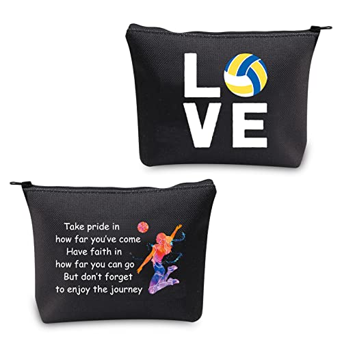Love Volleyball Gifts Volleyball Pouch Makeup Bag Cosmetic Volleyball Player Gifts Volleyball Team Gifts for Volleyball Lover Inspirational Gifts Travel Toiletry Bag Organizer Case, Love Volleyball