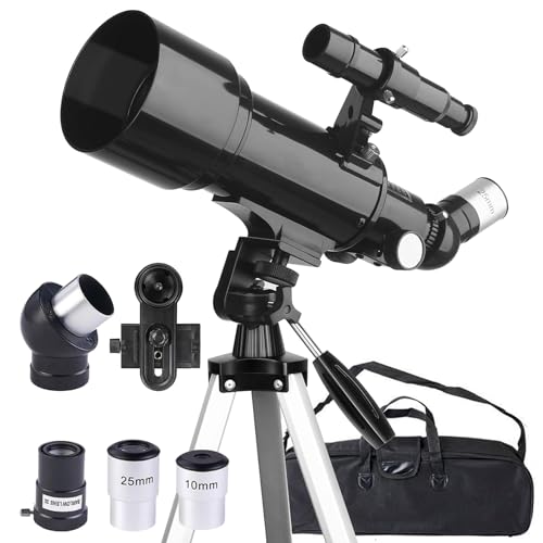 Misilmp Teleskop, inkl. Linsen, Handyhalterung, Tragetasche 70mm Aperture 400mm Refraktor Teleskope für Anfänger & Kinder, Tragbares Stativ Astronomie Erwachsene Fernrohr Telescope (Schwarz)