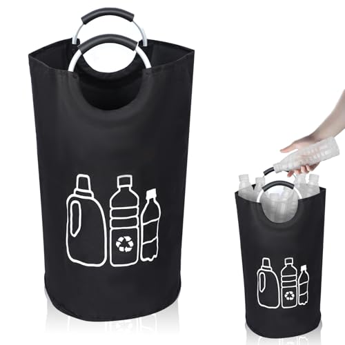 82L Flaschensammler - Faltbarer Pfandflaschen Sammelbehälter - Flaschensammler Leergut - Pfandflaschen Aufbewahrung mit Aluminium Softgrip-Griffen, für Küche und Abstellraum(Schwarz)