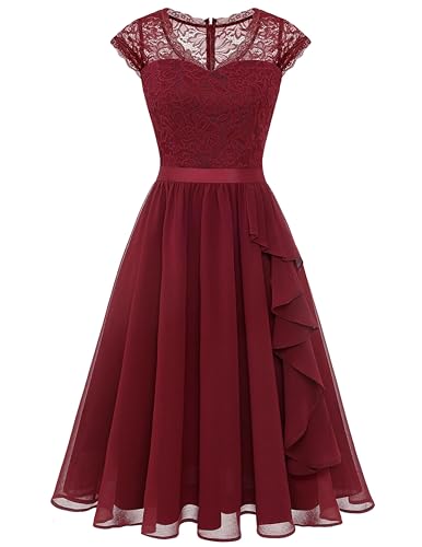 Wedtrend Abendkleid Damen Kurz Kleider Elegant für Hochzeit Festival Kleid Midi Kleider Damen Sommer WT0212 DarkRed 3XL