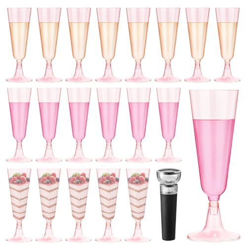 MAIXINNEW 20 Stück Sektgläser Kunststoff Mehrweg 150ml mit Weinverschluss Vakuum, Champagner Gläser Plastik Hochwertig, Kunststoff Weingläser Bunt Set für Party, Hochzeit, Jubiläum, Urlaub