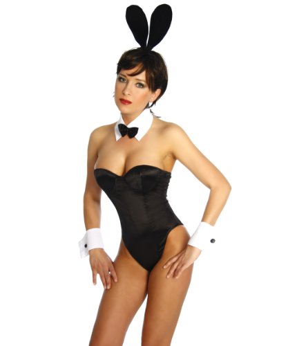 Yourdesignerz sexy Hasen Kostüm Bunny-Kostüm Damen schwarz-weiß S-L Verkleidung sexy mit 1 Paar Manschetten, Kragen, Haarreif mit Ohren