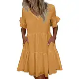 Damenkleid, lässig, langärmelig, Übergröße, Winter, Herbst, lockeres Ausgehen, gelb, XL