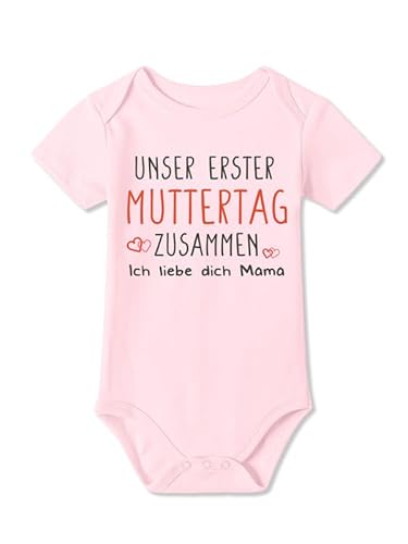 BesserBay Baby Unisex Strampler Muttertagsgeschenk Erster Muttertag Ich Liebe Dich Rosa Kurzarm Body 3-6 Monate