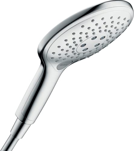 hansgrohe Raindance Select S - Duschkopf, Handbrause mit 3 Strahlarten, runde Duschbrause (150 mm), Brausekopf mit Antikalk-Funktion, Chrom, 28588000