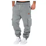 WKAYsIV Anzughosen für Herren Schi Hose Herren in Taillenfarbe, gewebte Tasche, einfarbige Tasche, Lederetikett, dünne Fleece-Jogginghose Billige Arbeitshosen(GY2,XXL)